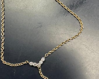 Marquise Diamond Drop Y 2mm Necklace Solid Gold | Solitaire Diamond Charm Necklace for Layering in Gold & Silver | Gold Chain