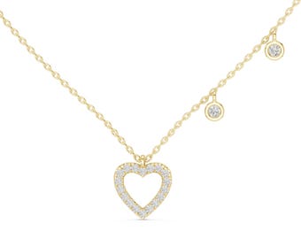Colgante de corazón con diamante cultivado en laboratorio / Collar de oro macizo