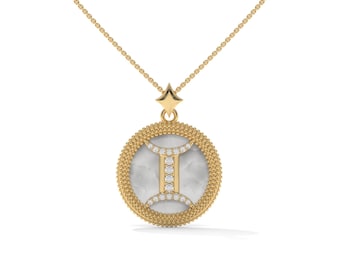 Lab Grown Diamond Gemini Zodiac Pendant, Solid Gold or Silver
