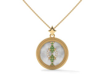 Collar con colgante del signo zodiacal Piscis, diamante cultivado en laboratorio, oro de 14 quilates