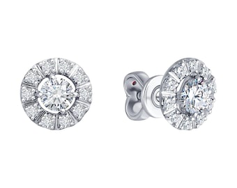 Timeless Lab Grown Diamond Halo Stud Earrings | IGI Certified | Sterling Silver, 10K, 14K, 18K Solid Gold | Vivid Luxe Jewelers