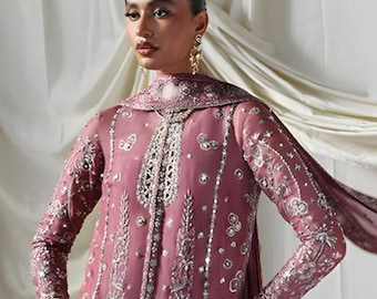 Pakistani Handcrafted Floral Velvet Shalwar Kameez for Women | Purple Formal Suit | Custom Size | Free Ship