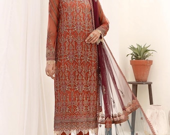 Pakistani Embroidered Lawn Shalwar Kameez for Women | Multi Formal Suit | Custom Size | Free Ship