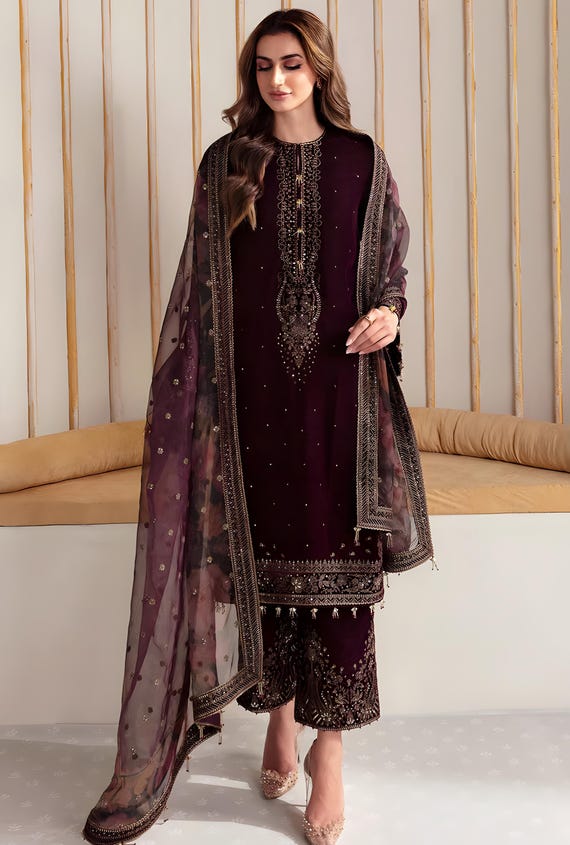 brown velvet dress pakistani Pakistani Velvet Designer Suits & Dresses