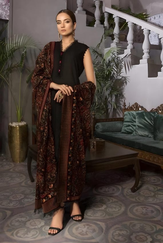 Pakistani Suit Brown Velvet Dress Shalwar Kameez for Women, Handcrafted  Floral Motifs - Etsy