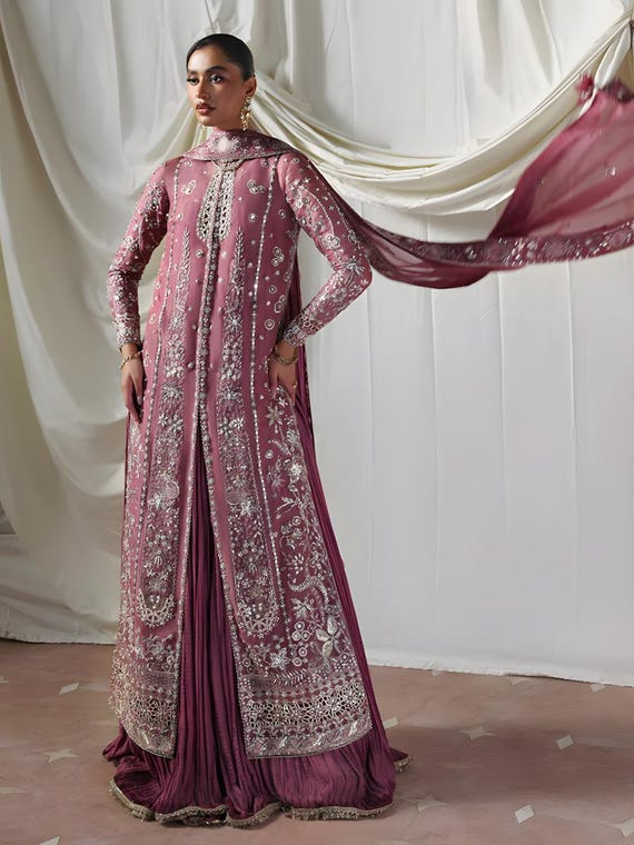 purple velvet dress pakistani Dark Purple Velvet Kameez and Palazo With Tissue Border Dupatta Indian Pakistani Eid Collection Party Wear Wedding Kurta Set