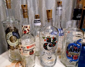 Upcycled Bottles with Fairy Lights - Wildcat Vodka, Wildcat and Prickly Pear Gin, Olde Sea Dog & Lamb's Rum