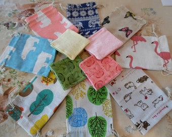 Reusable Cotton Makeup Face Wipes with Linen Tote Bag - Eco-Friendly Set of 7