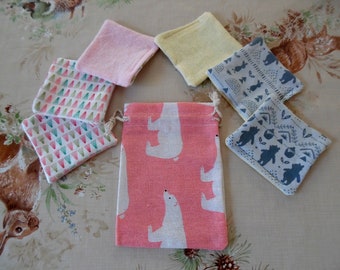 Reusable Cotton Makeup Face Wipes with Polar Bear Tote Bag - Eco Friendly Set of 6