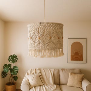 Handmade Macrame Chandelier: Boho Cotton Pendant Light