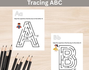 アルファベット迷路＆トレースワークブック：A-Z学習アクティビティ（PDFダウンロード）