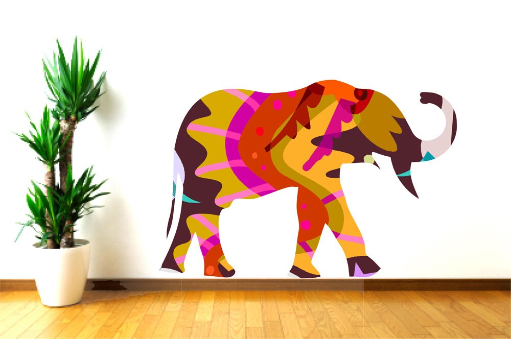 Elephant Wall Decal Large Elephant decal Colorful elephant Etsy