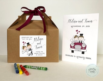 Personalized Kids Wedding Activity Box, Coloring Book, Crayons - Set of 6