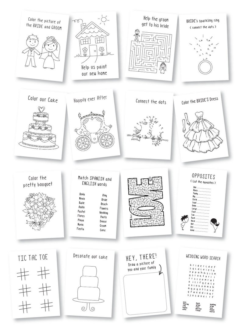 Personalized kids wedding activity coloring book, wedding favor kids, activity book, kids wedding reception activities, engagement 6 BOOKS image 4