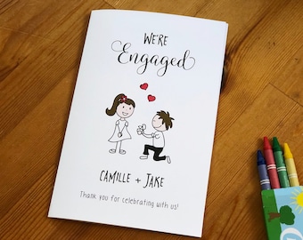Engagement party favor, he popped the question, she said yes, kids wedding activities, we are engaged, kids table, wedding coloring book