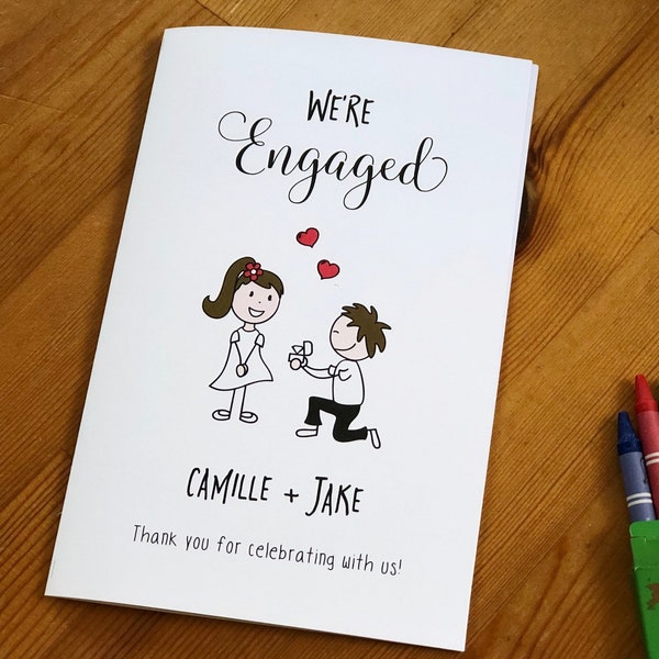 Engagement party favor, he popped the question, she said yes, kids wedding activities, we are engaged, kids table, wedding coloring book