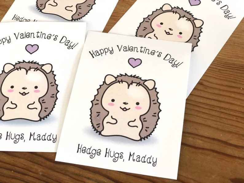 hedgehog cute hedgehog valentine PRINTED kids valentine school exchange valentine cards personalized woodland Valentine/'s Day cards