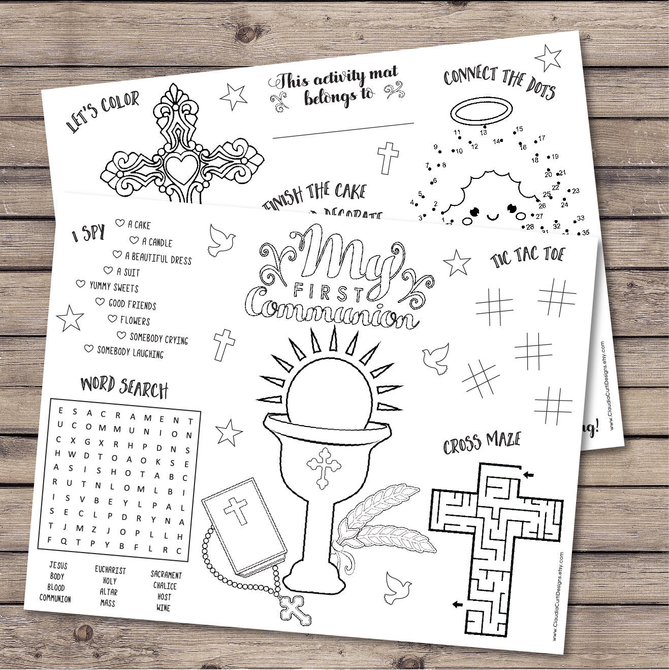 First Communion Coloring Activity Sheets Holy Communion Favor Etsy Canada