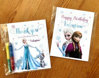 Frozen ice princess birthday party favor coloring cards - ready to hand out