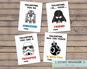 Valentine's Day Exchange cards, Star Wars Valentine, Kids Valentine cards, Star wars, Kids Valentine - INSTANT DOWNLOAD