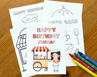 Baking party favor, birthday favor, coloring pages, bakery party favor with crayons, birthday party favor, favor bag, baking coloring cards