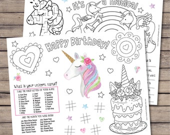 Unicorn birthday, drive by birthday unicorn favor, coloring pages, activity sheets, party favor, rainbow magical birthday - INSTANT DOWNLOAD