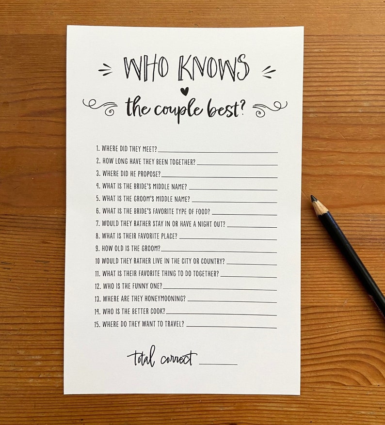 Who Knows the Couple Best Bridal Shower Games, Bridal Shower, Wedding Game INSTANT DOWNLOAD image 2
