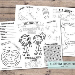 2024 Graduation activity pages, kindergarten preschool graduation, printable coloring placemat favor, coloring pages-INSTANT DOWNLOAD