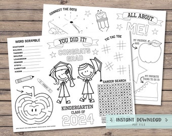 2024 Graduation activity pages, kindergarten preschool graduation, printable coloring placemat favor, coloring pages-INSTANT DOWNLOAD