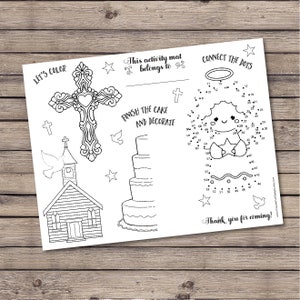 First Communion Coloring Activity Sheets, Printable Placemat (Instant Download) image 3
