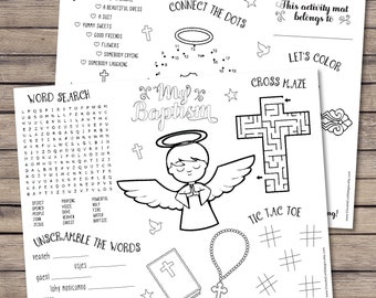 Baptism Christening Boy coloring activity sheets, Baptism favor printable placemat, Christening Baptism activities - INSTANT DOWNLOAD