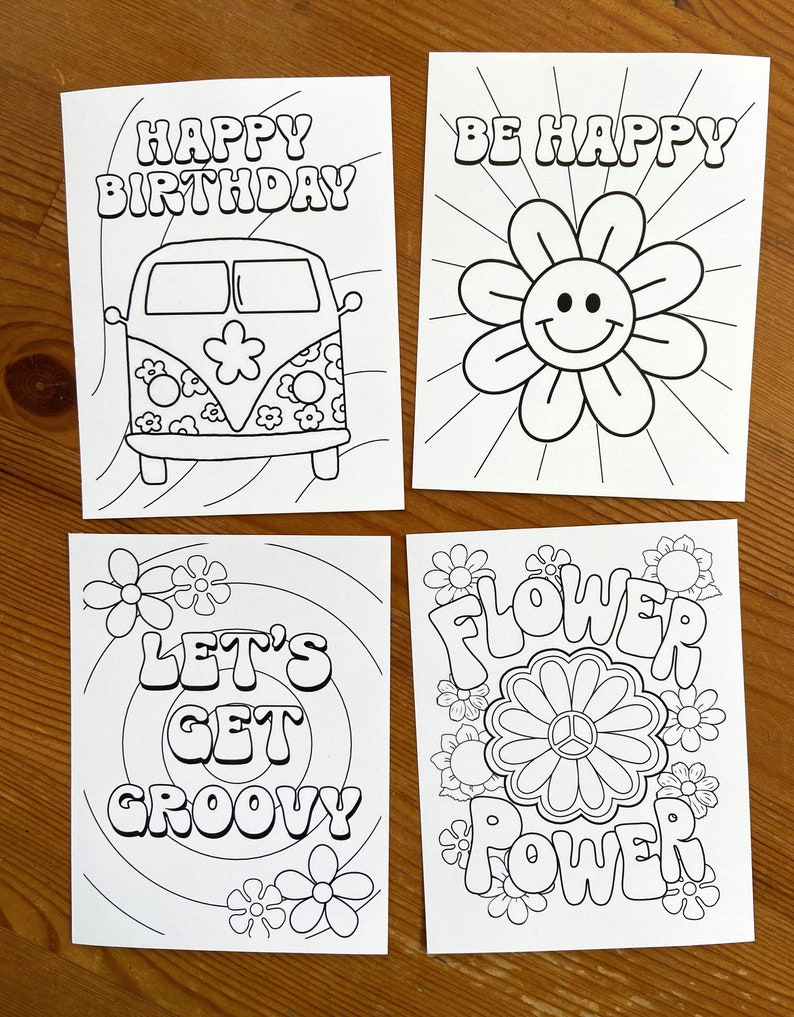 Groovy Birthday Coloring Page Party Favor With Crayons - Etsy