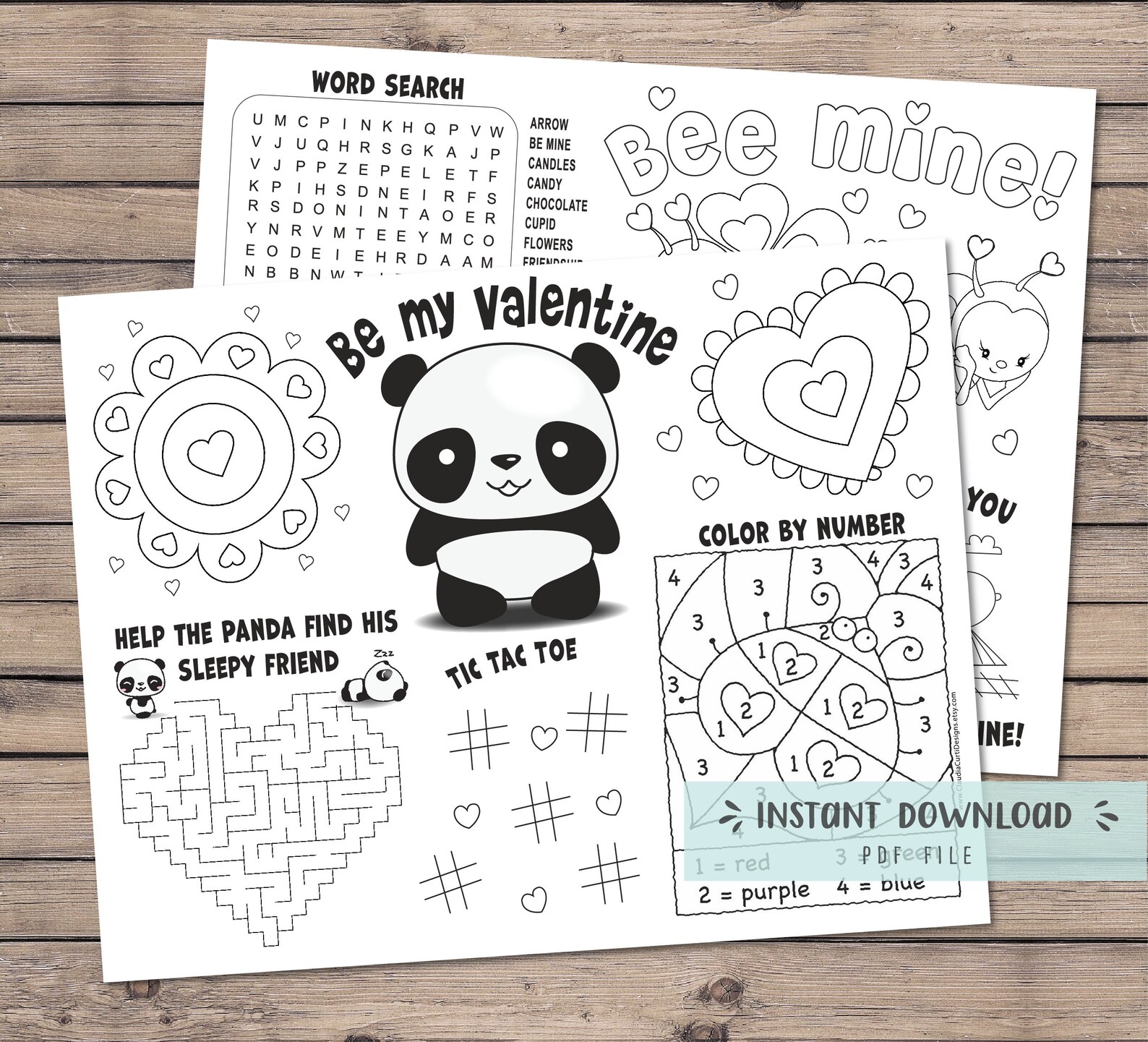 Valentine's Day Coloring Pages Panda Valentine Valentine - Etsy