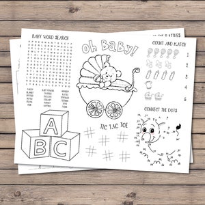 Baby shower coloring placemat, Baby shower activity, coloring book, Baby shower games for kids, printable coloring sheet INSTANT DOWNLOAD image 2