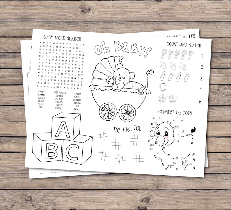 Baby shower coloring placemat, Baby shower activity, coloring book, Baby shower games for kids, printable coloring sheet INSTANT DOWNLOAD image 2