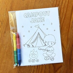Camping Birthday Party Favor, Boy Coloring Card Set with Crayons