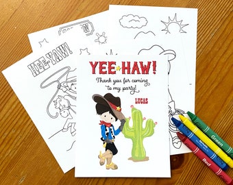 Cowboy party favor, birthday favor, western coloring pages, cowboy party favor with crayons, western birthday, rodeo favor bag, ready favor