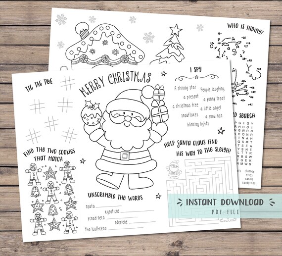 Christmas Kids Activity Coloring Sheets Coloring Pages | Etsy