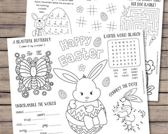 Easter printable coloring pages, activity sheets, Easter kids brunch table, kids activities, Easter bunny, Egg hunt - INSTANT DOWNLOAD