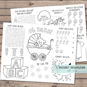 Baby shower coloring placemat, Baby shower activity, coloring book, Baby shower games for kids, printable coloring sheet INSTANT DOWNLOAD image 1