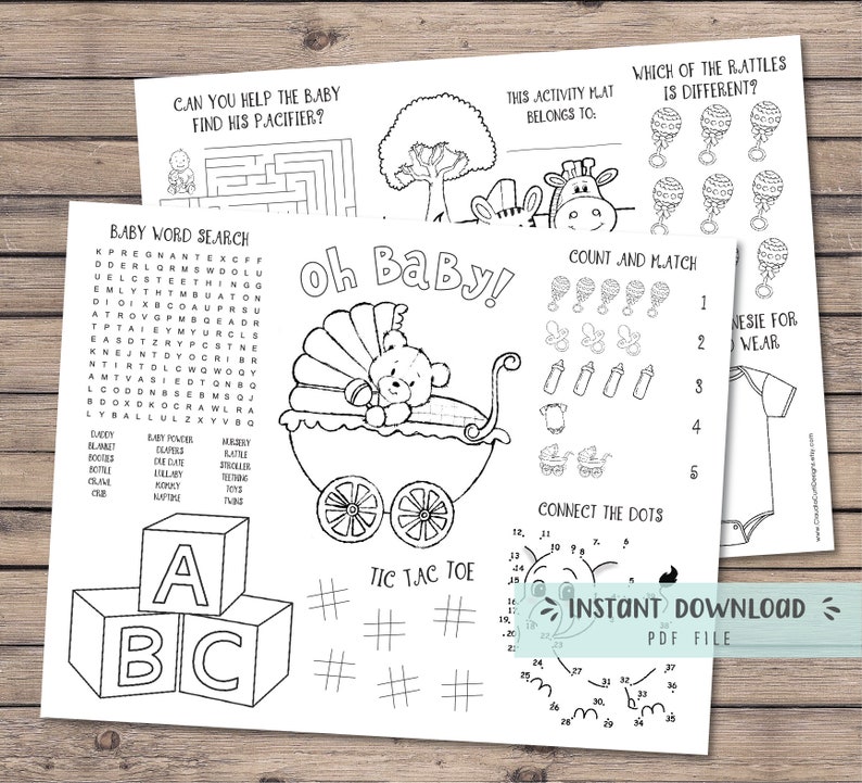 Baby shower coloring placemat, Baby shower activity, coloring book, Baby shower games for kids, printable coloring sheet INSTANT DOWNLOAD image 1