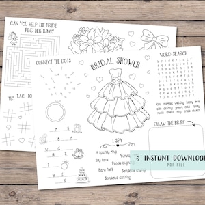 Bridal shower activity coloring placemat for kids, kids activities, kids wedding table, bridal shower games, digital file INSTANT DOWNLOAD image 1