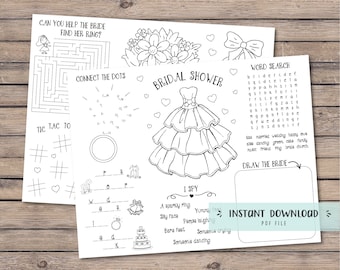 Bridal shower activity coloring placemat for kids, kids activities, kids wedding table, bridal shower games, digital file - INSTANT DOWNLOAD