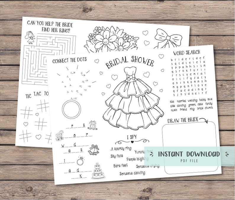 Bridal Shower Activity Coloring Placemat for Kids Kids Etsy