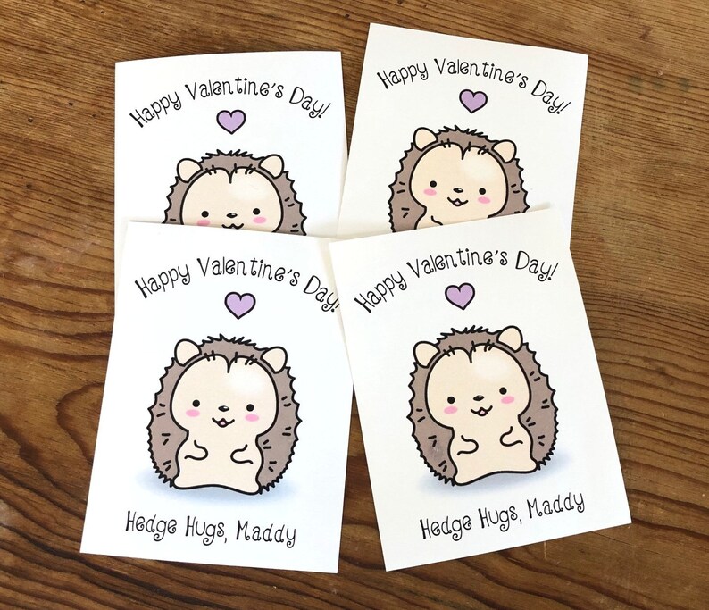 hedgehog cute hedgehog valentine PRINTED kids valentine school exchange valentine cards personalized woodland Valentine/'s Day cards