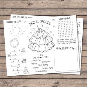 Bridal shower activity coloring placemat for kids, kids activities, kids wedding table, bridal shower games, digital file INSTANT DOWNLOAD image 2