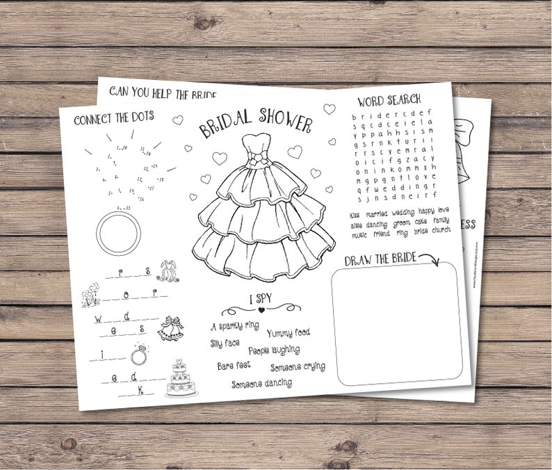 Bridal shower activity coloring placemat for kids, kids activities, kids wedding table, bridal shower games, digital file INSTANT DOWNLOAD image 2