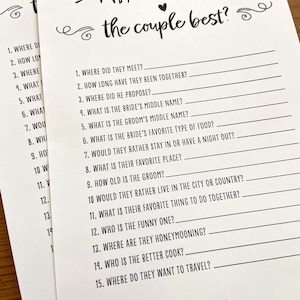 Who Knows the Couple Best? Bridal Shower Games, Bridal Shower, Wedding Game - INSTANT DOWNLOAD