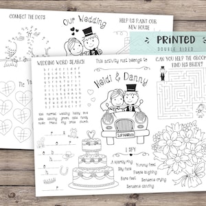 PRINTED - Personalized Kids wedding activity coloring placemat, wedding reception favor, kids wedding table activities, coloring pages
