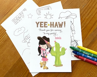 Cowgirl party favor, birthday favor, western girl coloring pages, cowgirl party favor with crayons, western party favor, rodeo favor bag